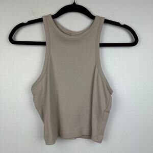 H&M Divided Womens Basic Casual Racerback Knit Cropped Beige Tank Top Medium